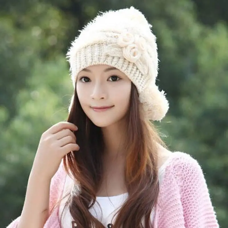 Women Warm Woolen Knitted Hat Jonadab Rose Hat 1