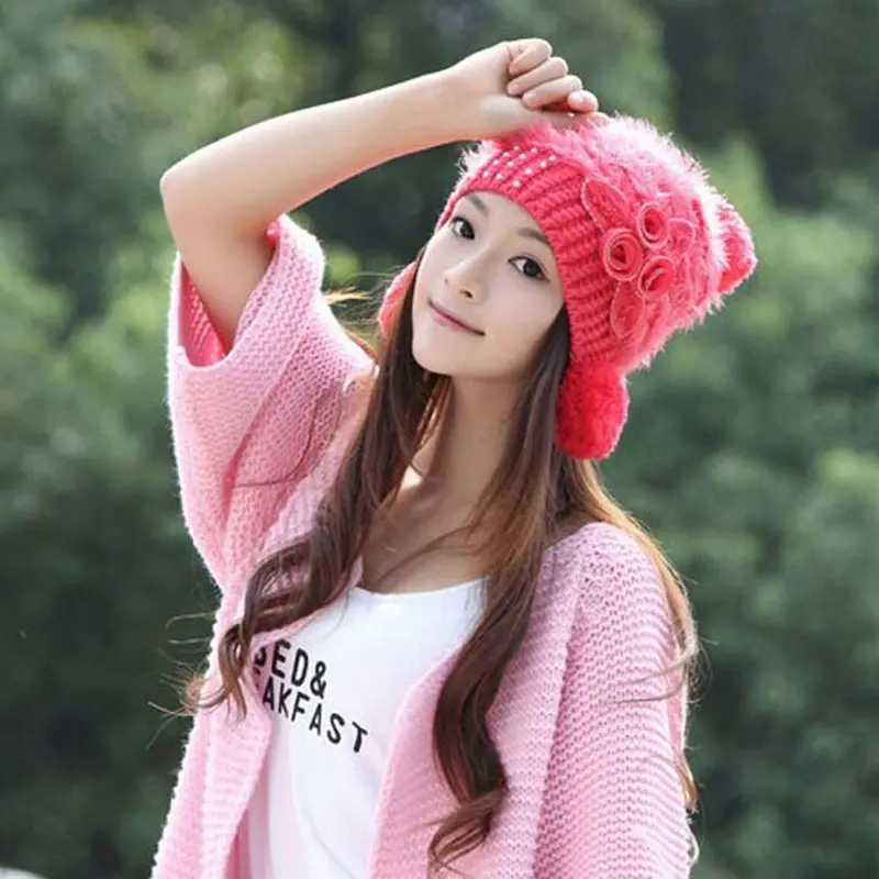 Women Warm Woolen Knitted Hat Jonadab Rose Hat 2