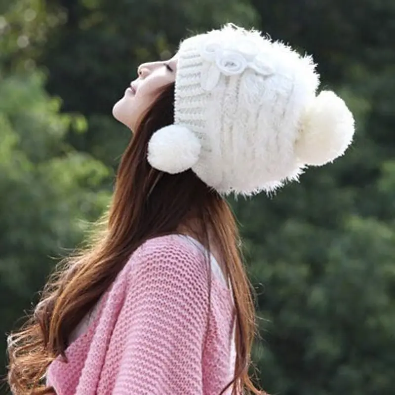 Women Warm Woolen Knitted Hat Jonadab Rose Hat 3