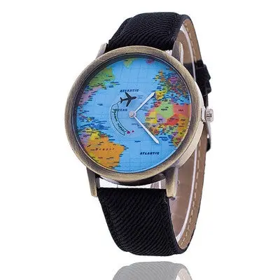 Women Watch Dress Clock World Map Design Pu Leather Band Analog Quartz Watch Relogio Feminino 1