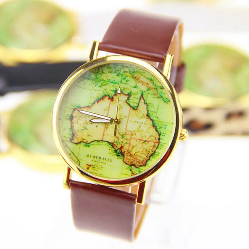 Women Watch Dress Watch Lady Women Australia Map Leather Band Analog Quartz Wrist Watch Promotions 1