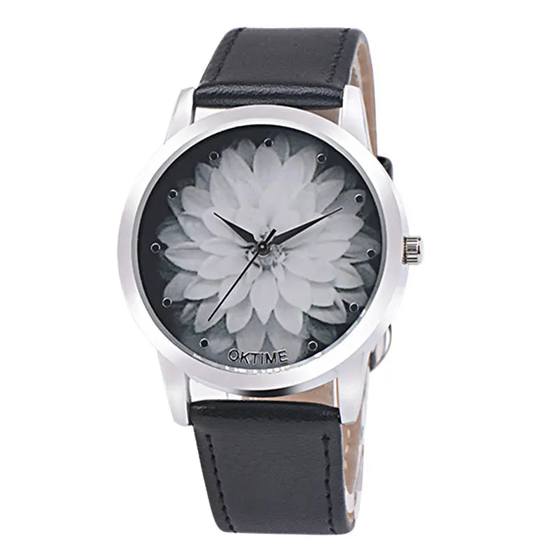 Women Watch Flower Pattern Pu Leather Band Elegant Clock Dress Analog Quartz Wrist Watch Relogio Feminino 1