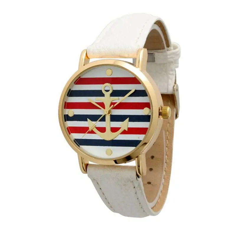 Women Watch Geneva Dress Clocks Multi Color Striped Anchor Leather Watch Promotions Gifts 1