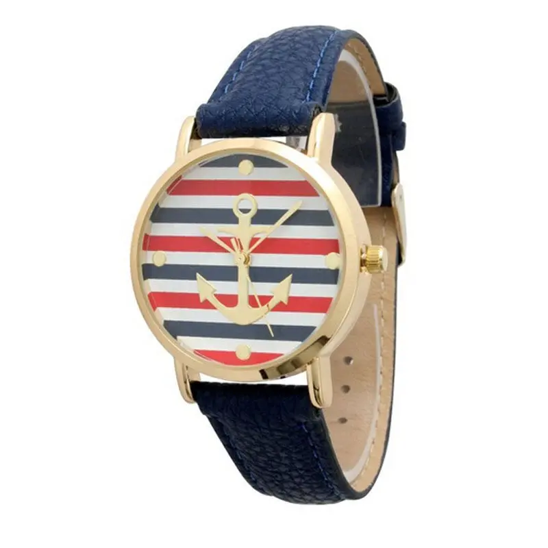 Women Watch Geneva Dress Clocks Multi Color Striped Anchor Leather Watch Promotions Gifts 2