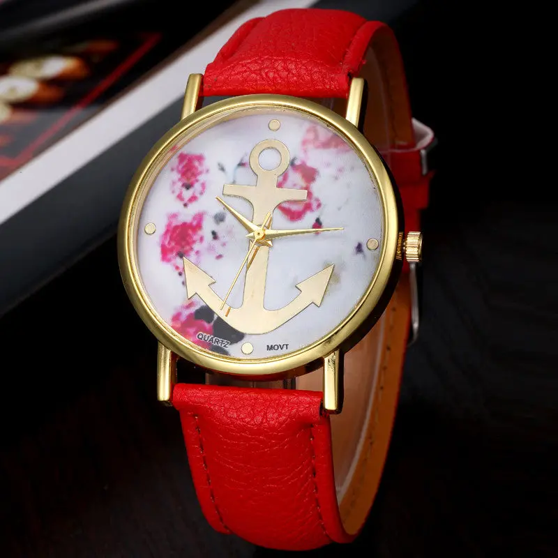 Women Watch Geneva Dress Clocks Multi Color Striped Anchor Leather Watch Promotions Gifts 4