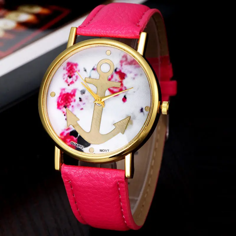 Women Watch Geneva Dress Clocks Multi Color Striped Anchor Leather Watch Promotions Gifts 5