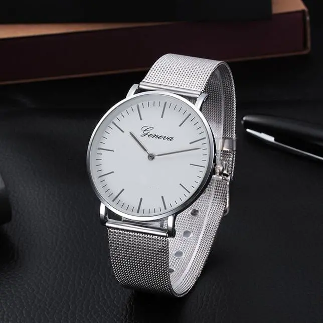 Women Watch Geneva Elegant Clock Stainless Steel Band Silver Analog Quartz Watch Bracelet Relogio Feminino 1