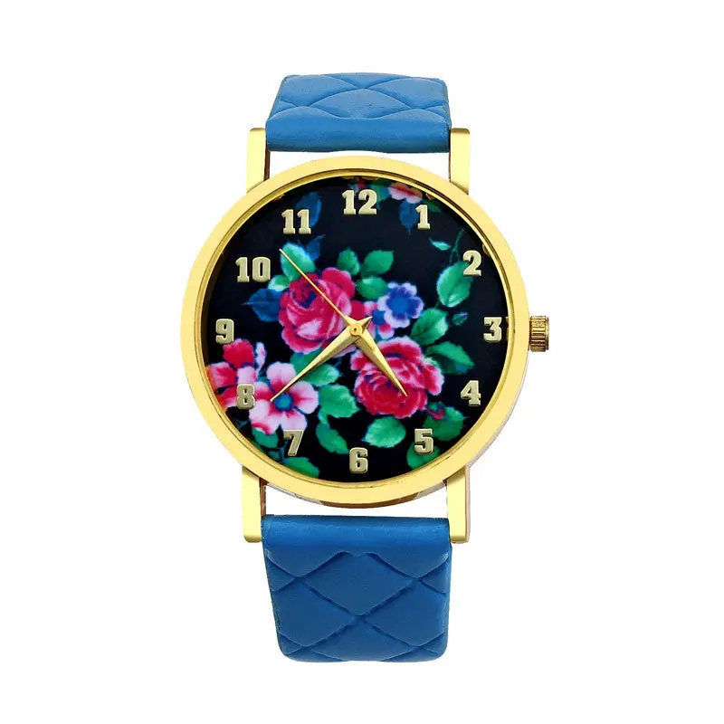 Women Watch Geneva Vogue Women Dress Clocks Rose Print Analog Dial Leather Band Casual Mujer Wristwatch Promotions 4