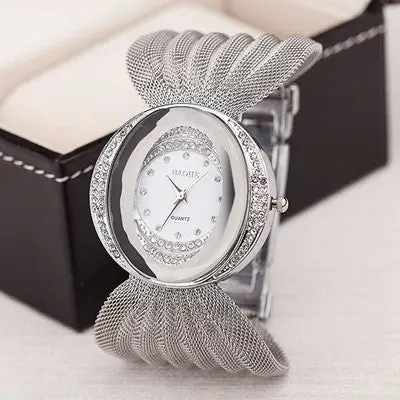 Women Watch Lady Rhinestone Crystal Bracelet Clock Gold Silver Watches Mirror Luxury Quartz Relogio Feminino 2