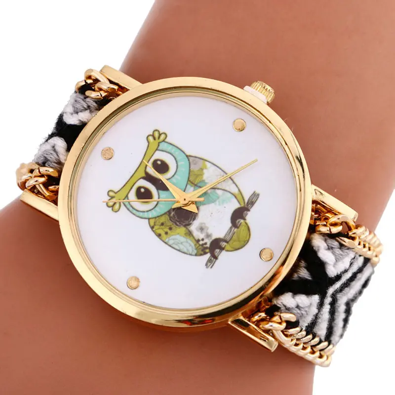 Women Watches Bracelet Bangle Dress Clock Owl Pattern Knitting Dial Elegant Quartz Watch Relogio Feminino 1