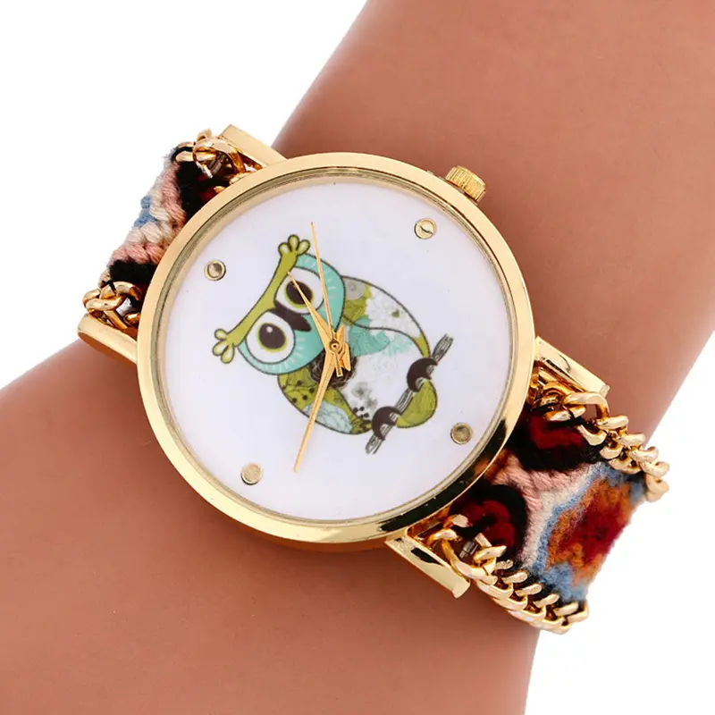 Women Watches Bracelet Bangle Dress Clock Owl Pattern Knitting Dial Elegant Quartz Watch Relogio Feminino 2