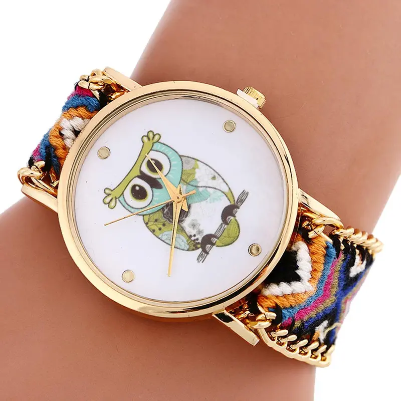 Women Watches Bracelet Bangle Dress Clock Owl Pattern Knitting Dial Elegant Quartz Watch Relogio Feminino 3