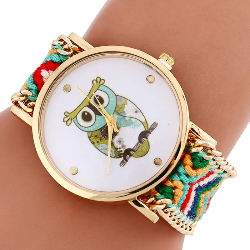 Women Watches Bracelet Bangle Dress Clock Owl Pattern Knitting Dial Elegant Quartz Watch Relogio Feminino 4