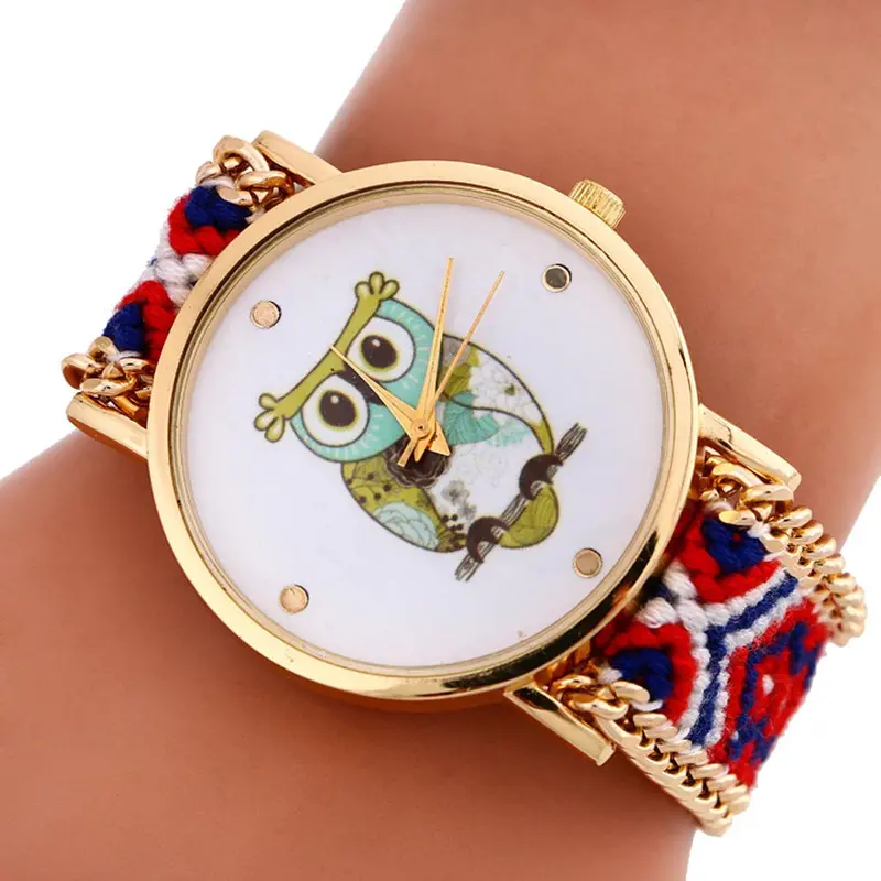 Women Watches Bracelet Bangle Dress Clock Owl Pattern Knitting Dial Elegant Quartz Watch Relogio Feminino 5