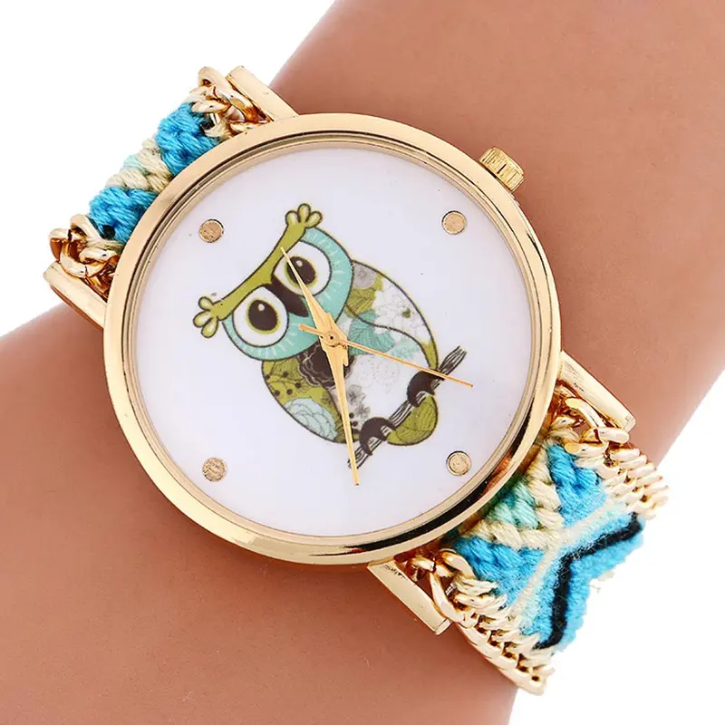 Women Watches Bracelet Bangle Dress Clock Owl Pattern Knitting Dial Elegant Quartz Watch Relogio Feminino 6