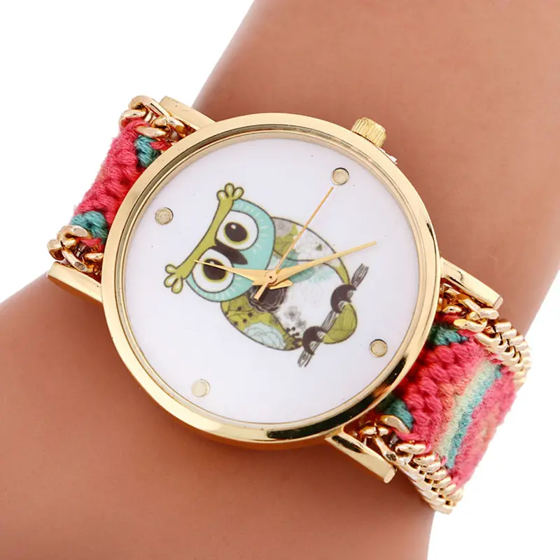 Women Watches Bracelet Bangle Dress Clock Owl Pattern Knitting Dial Elegant Quartz Watch Relogio Feminino 7