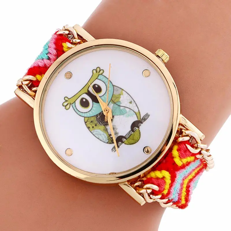 Women Watches Bracelet Bangle Dress Clock Owl Pattern Knitting Dial Elegant Quartz Watch Relogio Feminino 8