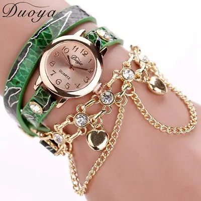 Women Watches Bracelet Dress Clock Rhinestone Crystal Heart Pendant Elegant Relogio Feminino 2