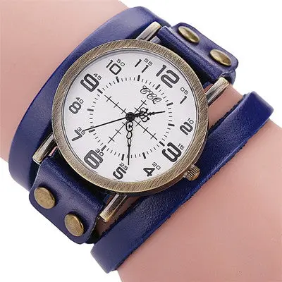 Women Watches Bracelet Dress Clock Vintage Cow Pu Leather Ladies Quartz Watch Relogio Feminino 2