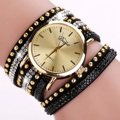Women Watches Bracelet Rhinestone Crystal Dress Clock Relogio Feminino Pu Leather Band Wristwatch 1