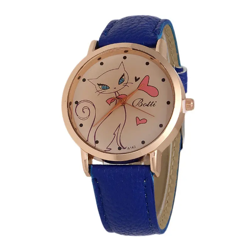 Women Watches Cat Pattern Clock Pu Leather Band Montre Analog Quartz Watch Relogio Feminino 1