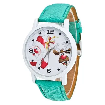Women Watches Christmas Elderly Pattern Pu Leather Band Analog Quartz Watch Clock Relogio Feminino 9