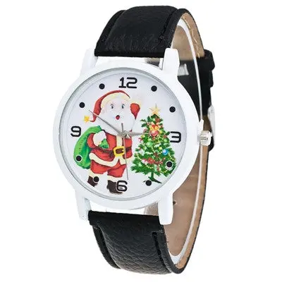 Women Watches Dress Clock Christmas Elderly Pattern Pu Leather Band Analog Quartz Watches Relogio Feminino 1