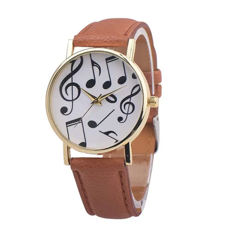 Women Watches Dress Clock Musical Notes Pattern Pu Leather Band Analog Elegant Quartz Watch Relogio Feminino 2