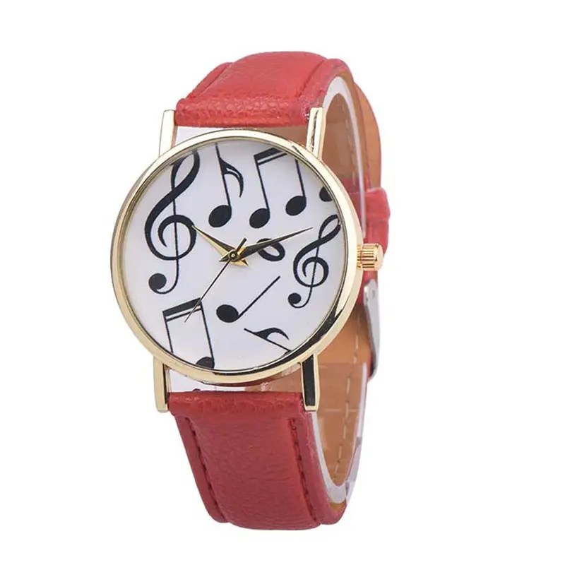 Women Watches Dress Clock Musical Notes Pattern Pu Leather Band Analog Elegant Quartz Watch Relogio Feminino 6