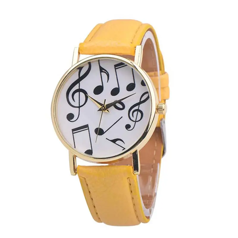 Women Watches Dress Clock Musical Notes Pattern Pu Leather Band Analog Elegant Quartz Watch Relogio Feminino 7