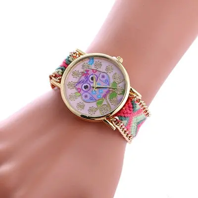 Women Watches Dress Clock Owl Pattern Bracelet Weaved Rope Band Knitted Gift Dial Wristwatch Relogio Feminino 1