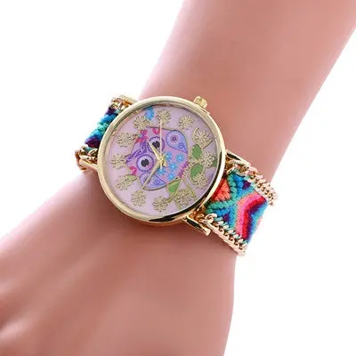 Women Watches Dress Clock Owl Pattern Bracelet Weaved Rope Band Knitted Gift Dial Wristwatch Relogio Feminino 2