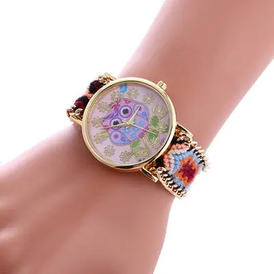 Women Watches Dress Clock Owl Pattern Bracelet Weaved Rope Band Knitted Gift Dial Wristwatch Relogio Feminino 3