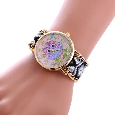 Women Watches Dress Clock Owl Pattern Bracelet Weaved Rope Band Knitted Gift Dial Wristwatch Relogio Feminino 4