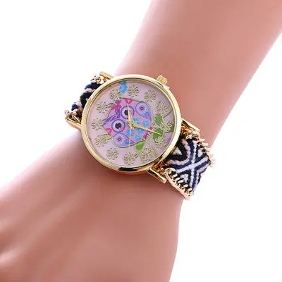 Women Watches Dress Clock Owl Pattern Bracelet Weaved Rope Band Knitted Gift Dial Wristwatch Relogio Feminino 5