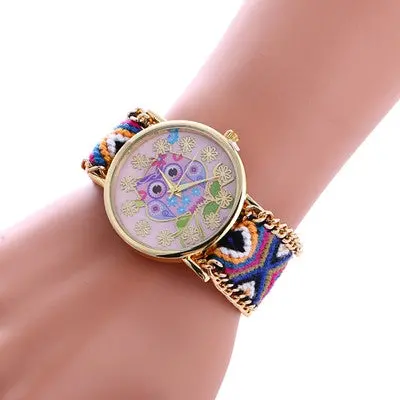 Women Watches Dress Clock Owl Pattern Bracelet Weaved Rope Band Knitted Gift Dial Wristwatch Relogio Feminino 6