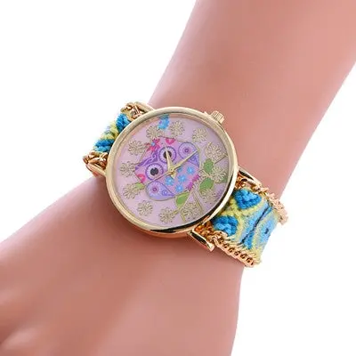Women Watches Dress Clock Owl Pattern Bracelet Weaved Rope Band Knitted Gift Dial Wristwatch Relogio Feminino 8