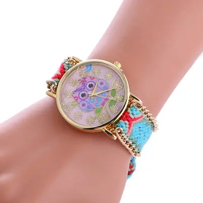 Women Watches Dress Clock Owl Pattern Bracelet Weaved Rope Band Knitted Gift Dial Wristwatch Relogio Feminino 9