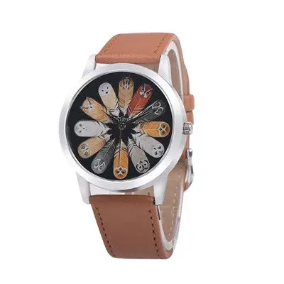Women Watches Dress Clock Owl Pattern Pu Leather Band Analog Quartz Vogue Wrist Watch Relogio Feminino 2