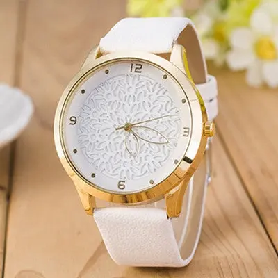 Women Watches Dress Clock Pu Leather Band Flower Pattern Quartz Wrist Watch Relogio Feminino 6