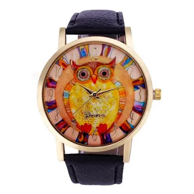 Women Watches Dress Elegant Geneva Clock Owl Pattern Pu Leather Band Analog Quartz Vogue Watch Reloj 1