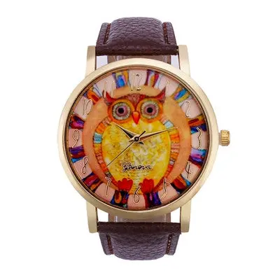 Women Watches Dress Elegant Geneva Clock Owl Pattern Pu Leather Band Analog Quartz Vogue Watch Reloj 2