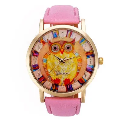 Women Watches Dress Elegant Geneva Clock Owl Pattern Pu Leather Band Analog Quartz Vogue Watch Reloj 4
