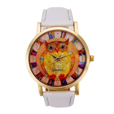 Women Watches Dress Elegant Geneva Clock Owl Pattern Pu Leather Band Analog Quartz Vogue Watch Reloj 5