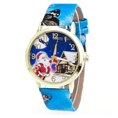 Women Watches Elegant Dress Gold Clock Christmas Pattern Pu Leather Band Analog Quartz Watch Relogio Feminino 1
