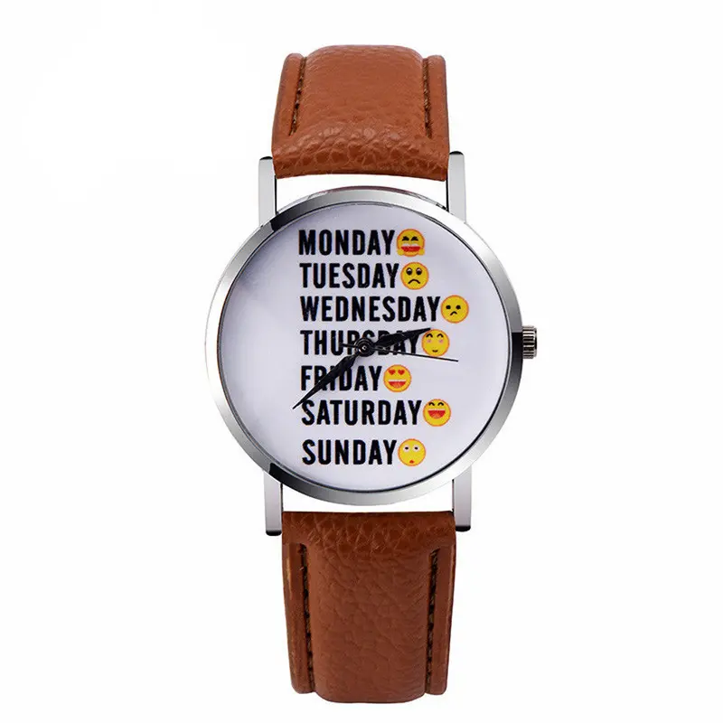 Women Watches Emoji Leather Band Analog Quartz Casual Watch Relogio Masculino Men Wrist Watch Relojes Hombre Feida 2