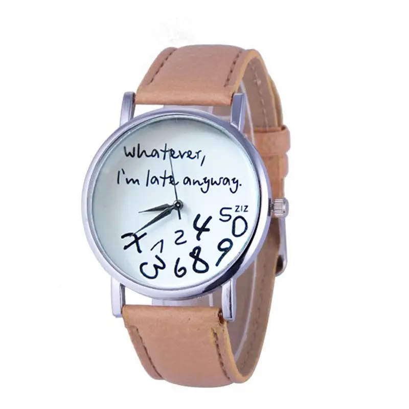 Women Watches Famous Leather Quartz Watch Whatever I Am Late Anyway Letter Watches Relojes Mujer 3