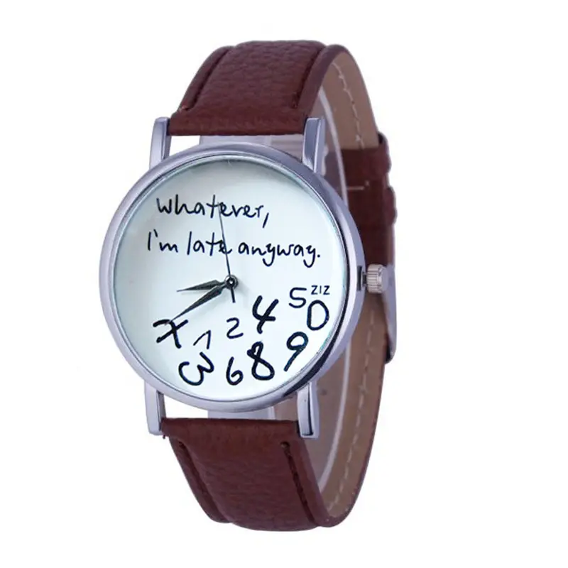 Women Watches Famous Leather Quartz Watch Whatever I Am Late Anyway Letter Watches Relojes Mujer 5