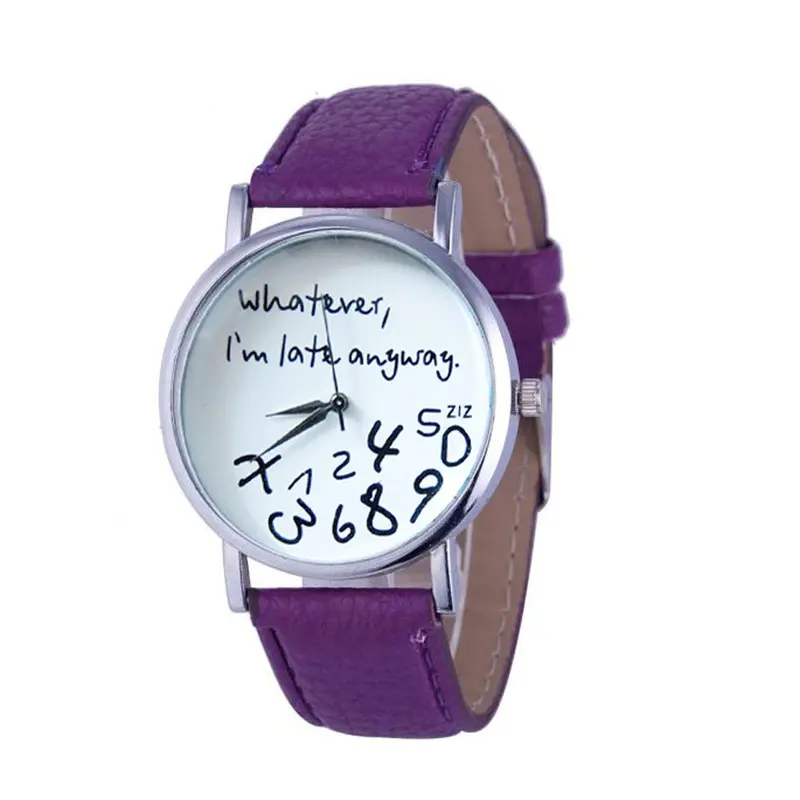 Women Watches Famous Leather Quartz Watch Whatever I Am Late Anyway Letter Watches Relojes Mujer 8