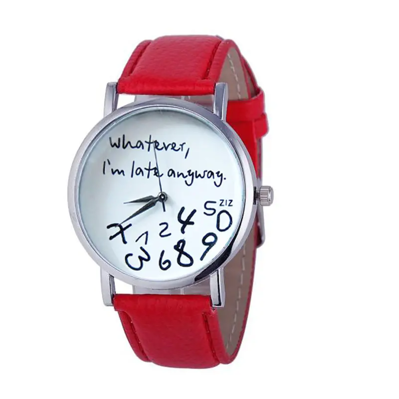 Women Watches Famous Leather Quartz Watch Whatever I Am Late Anyway Letter Watches Relojes Mujer 9